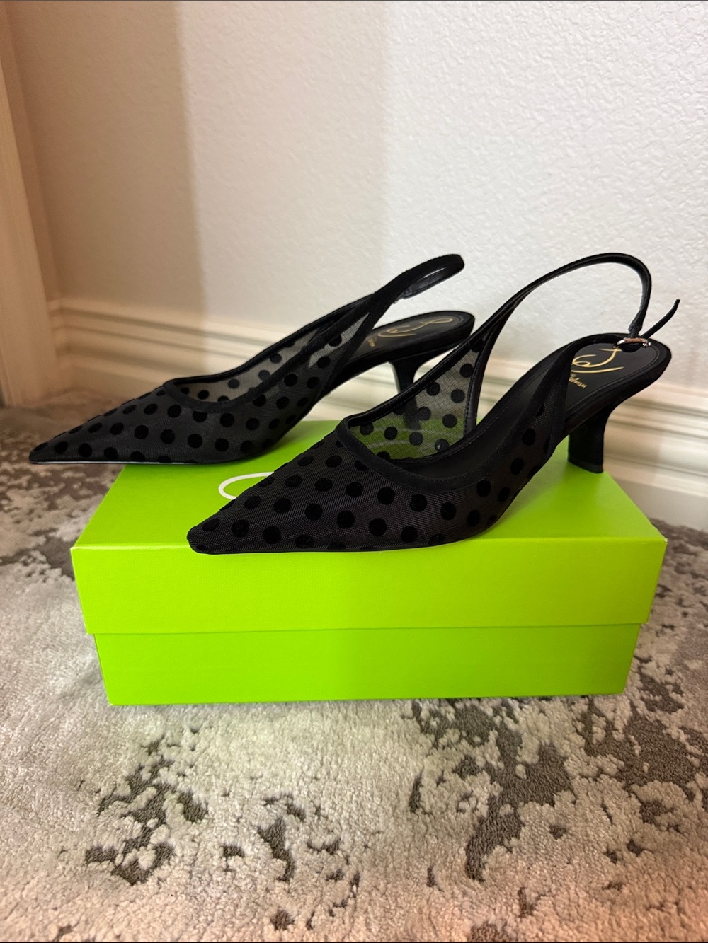 Sam Edelman Black Polka Dot Slingback Heels